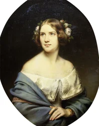 Portrait of Jenny Lind, Standing Half Length in a White Dress and a Light Blue Shawl