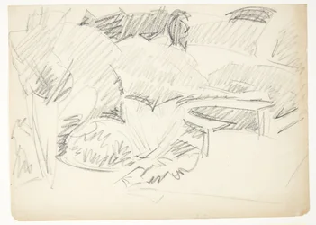 Landscape from a Garden with a Semi-Circular Garden Bench