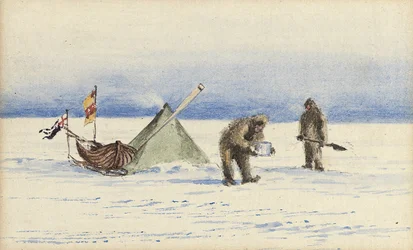 The sledge party to White Island, February 1902: Shackleton and Wilson making camp