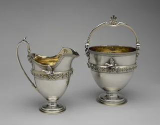 Cream Pitcher and Sugar Basket, c. 1865-1869