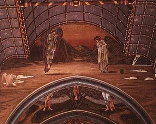 The Annunciation and part of an allegorical crucifixion