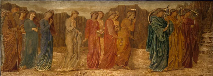 Cupid and Psyche - Palace Green Murals - The King and other Mourners abandon Psyche to the Monster, 1881