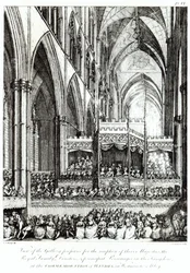 View of the Gallery Prepared for the Reception of Their Majesties the Royal Family, Directors and Principal Personages in the Kingdom at the Commemoration of Handel in Westminster Abbey, engraved by Joh