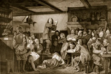 George Fox preaching in a tavern, c.1650