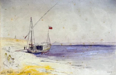 An Egyptian Boat Docked on the Bank of the Nile, Near Wady Halfeh