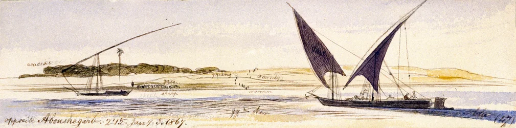The Extent of the Nile and its Banks, with Two Traditional Egyptian Boats, including a Dahabeeya