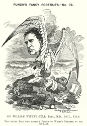Punch cartoon: Sir William Withey Gull, English physician who treated the Prince of Wales for typhoid and became Physician-in-Ordinary to Queen Victoria