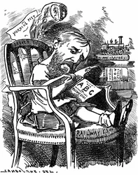 Evelyn Ashley English author and Liberal politician: son of 7th Earl of Shaftesbury. Cartoon by Edward Linley Sambourne in the Fancy Portraits series from Punch London April 1881 when Ashley was under-secretary at the Board of Trade.