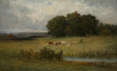 Bright Scene of Cattle near Stream