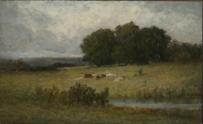 Bright Scene of Cattle near Stream
