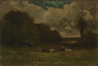Untitled (landscape with cows and trees)