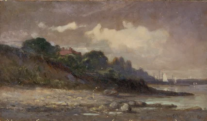 Shoreline with Sailboats and Roof