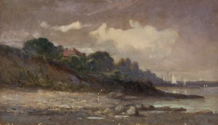 Untitled shoreline with sailboats and roof, 1893