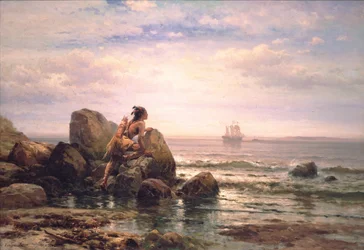 Henrik Hudson entering New York Harbor, September 11, 1609