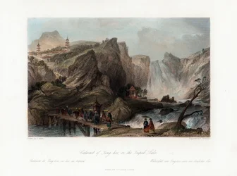 Cataract of Ting-hoo, on the Tripod Lake, China, c1840