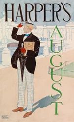 Poster advertising Harpers New Monthly Magazine, August 1893
