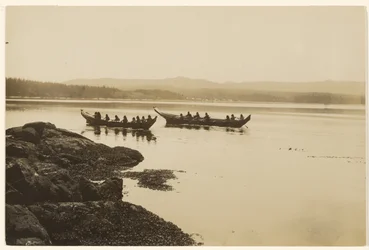 [The warriors, young and old, launched their canoes]