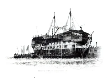 Prison Ship in Portsmouth Harbour: Convicts Going on Board, 1828