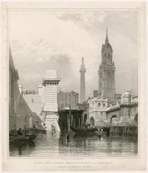 Steps of New London Bridge, St Magnus, the Monument and Part of the Old Bridge