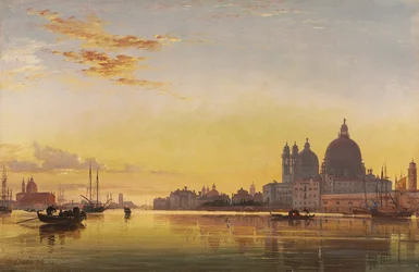 Sunset on the Lagoon of Venice, Church of Isola di San Giorgio in Alga in the Distance