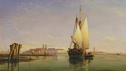 The Euganean Hills and the Laguna of Venice - Trabaccola Waiting for the Tide, Sunset