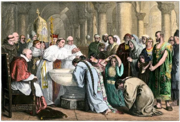 Mandatory baptism of the Moors after the Reconquista by the Christians, c.1500