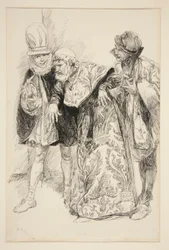 Baptista Protests, illustration for Act I, Scene i, Taming of the Shrew