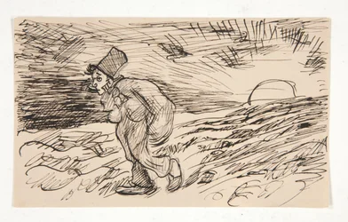 Cartoon of Figure Walking at Sunrise