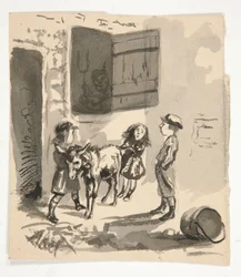 Children with Donkey (recto); Unidentified Illustration of an Organ Grinder (verso)
