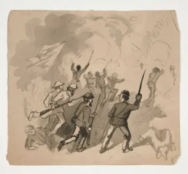 Civil War Battle Scene (recto); Unidentified Illustration of Man in a Forest (verso)