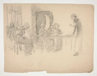 Early study for Stony Ground 1884, interior with figures