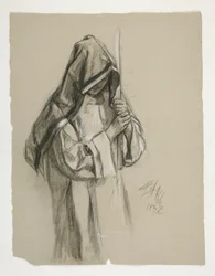 Figure Study for Sir Lancelot and Sir Bors Outfit Galahad with His Spurs, from The Quest of the Holy Grail (second of a series of fifteen paintings for the Boston Public Library, completed in 1901)