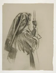 Figure study for the Knighting of Sir Galahad, from The Quest of the Holy Grail
