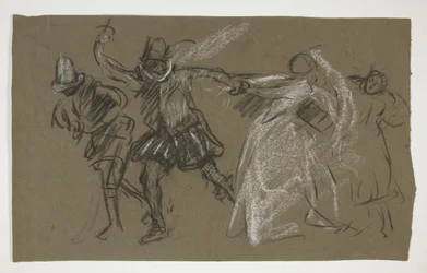 Petruchio Pulling Katharina, from Taming of the Shrew (recto); Sketch of Seated Figure (verso)