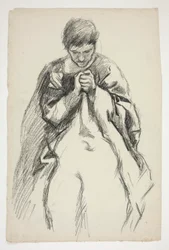 Robed figure, praying: study for The Quest of the Holy Grail mural series at Boston Public Library