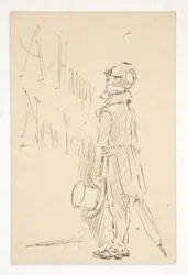 Sketch for a Greeting Card: A Happy New Year; Study of a Man Reading a Sign