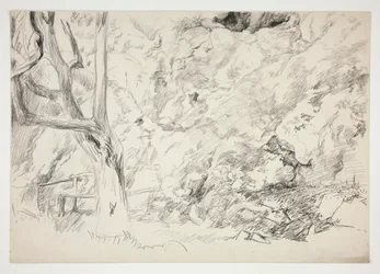 Sketch of a Landscape with Tree, Fence and Female Figure