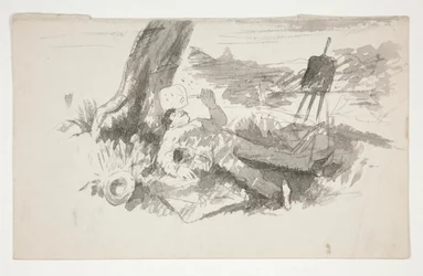 Sketch of a Plein-Air Painter Taking a Nap Under a Tree