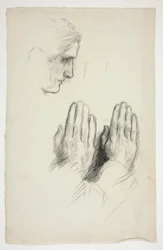 Sketch of a Young Man in Profile; Sketch of Two Sets of Hands in Prayer