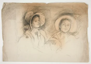 Sketch of Two Young Women in Bonnets (unidentified sitters)