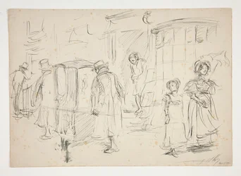 Study of Street Scene with Sedan Chair