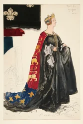 The Queen (in black), costume sketch for Henry Irving
