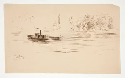 Tugboat Pushing Barge on River