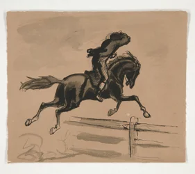 Unidentified Illustration of a Rider Jumping a Fence (Recto); Figure Study of an Old Man (Verso)