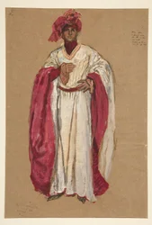 Unidentified Man in a Red Robe, Costume Sketch for King Richard II