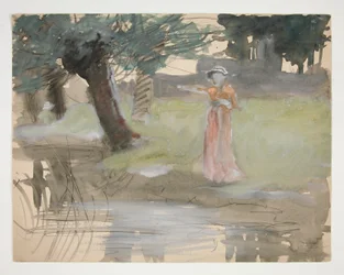 Woman Standing by a Riverbank - Unidentified Illustration