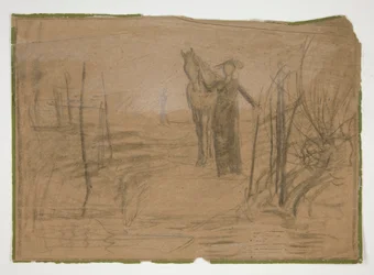 Woman with Horse in Landscape - Unidentified Illustration