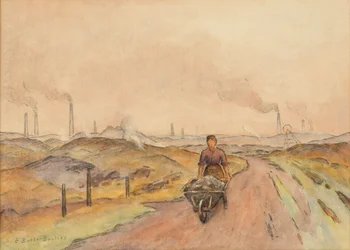 Industrial Scene, Man with Wheelbarrow