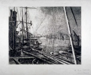 Pool of London from Rotherhithe, with ships in the foreground
