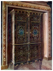 Armoire in Ebony with Inlays of Engraved Brass and White Metal, 1910